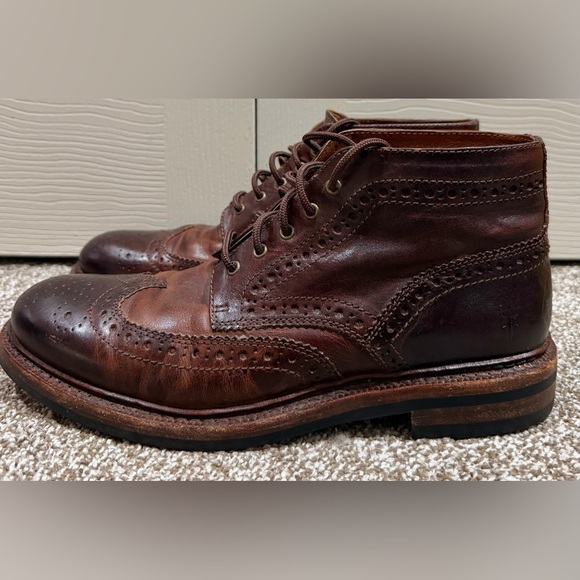 Frye Graham Brogue Chukka Boots Men’s 8.5 Brown Leather Lace-Up Ankle Dress main image 4
